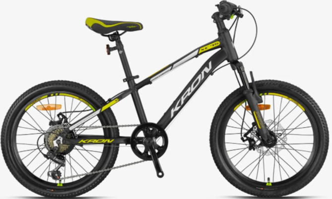 Kron XC75 20 Jant Mekanik Disk Erkek Çocuk Bisikleti Mat Gri-Siyah-Neon Sarı