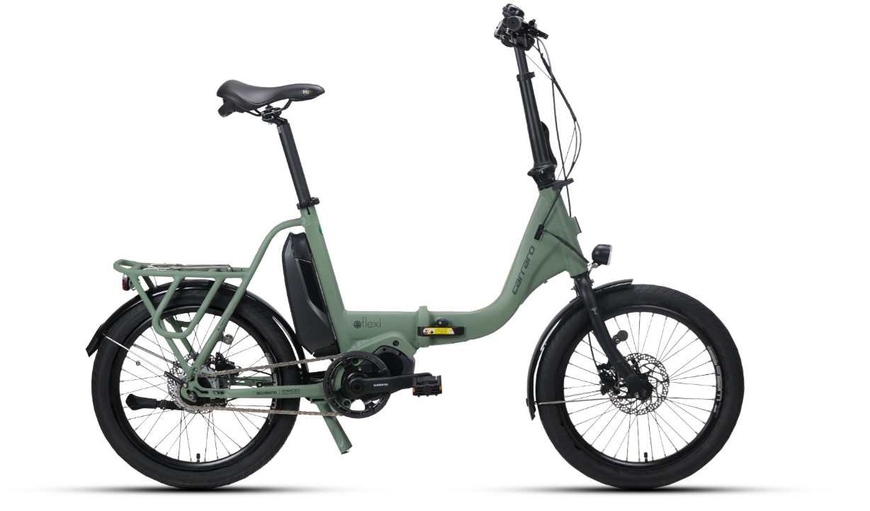 Carraro E-Flexi Nex-8 20 Jant Elektrikli Katlanır Bisiklet Mat Koyu Yeşil Ada Çayı-Kırmızı