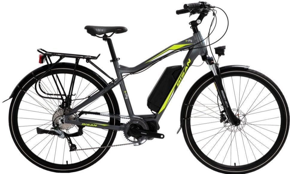 Bisan E-City Elektrikli Şehir Bisikleti Gri Yeşil 48 cm