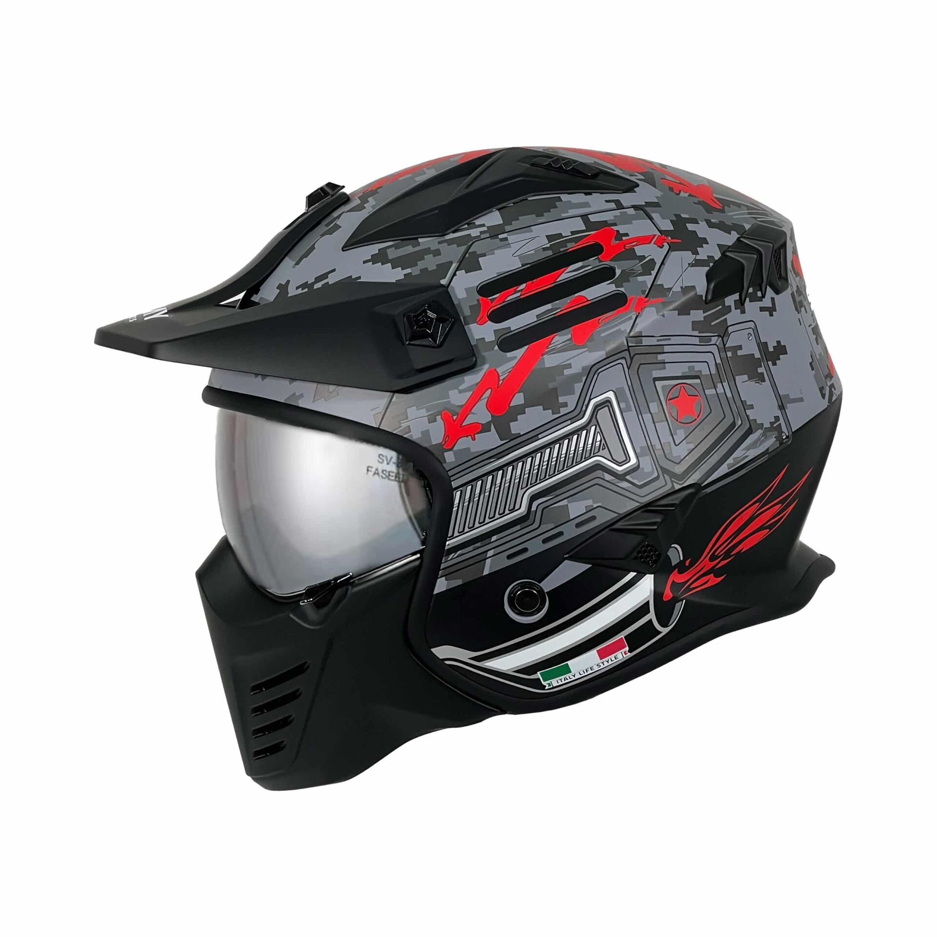 Kask Fullface Tokyo X2 Trooper Sway Gri-Kırmızı XL