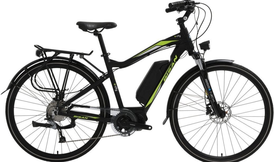 Bisan E-City Elektrikli Şehir Bisikleti Siyah-Yeşil 48 cm