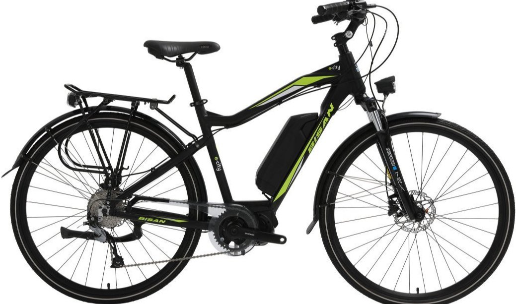Bisan E-City 1x9 Vites Elektrikli Şehir Bisikleti Siyah-Yeşil 48 cm