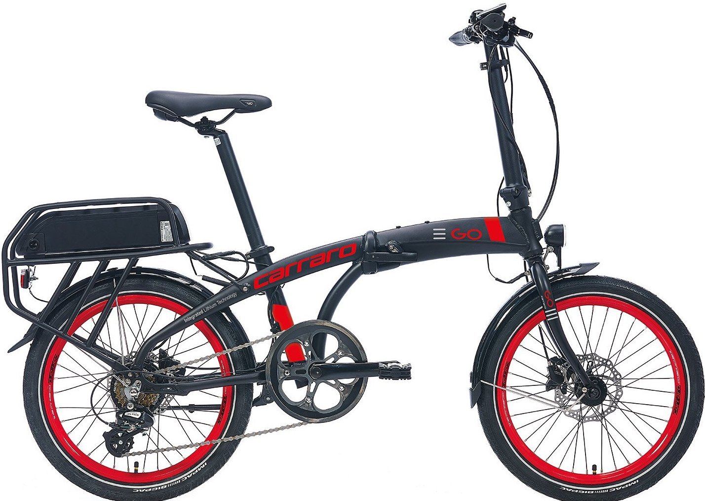 Carraro Ego 2.1 Elektrikli Katlanır Bisiklet Mat-Siyah-Kırmızı-Gri