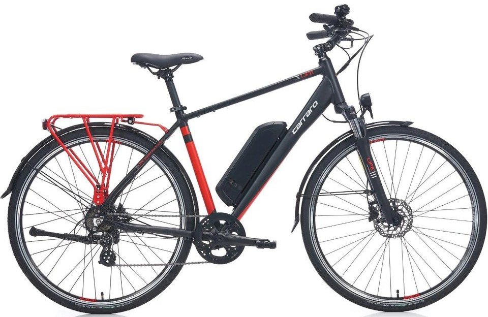 Carraro E-Life elife 28 Jant Elektrikli Şehir Bisikleti Siyah-Kırmızı-Gümüş 47 cm