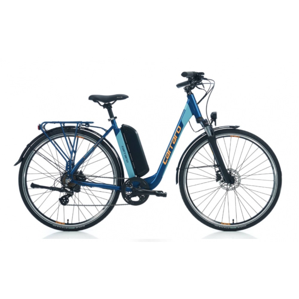 Carraro E-Line eComfort 28 Jant Unisex Elektrikli Şehir Bisikleti Mat Navy-Mavi-Turuncu 47 cm