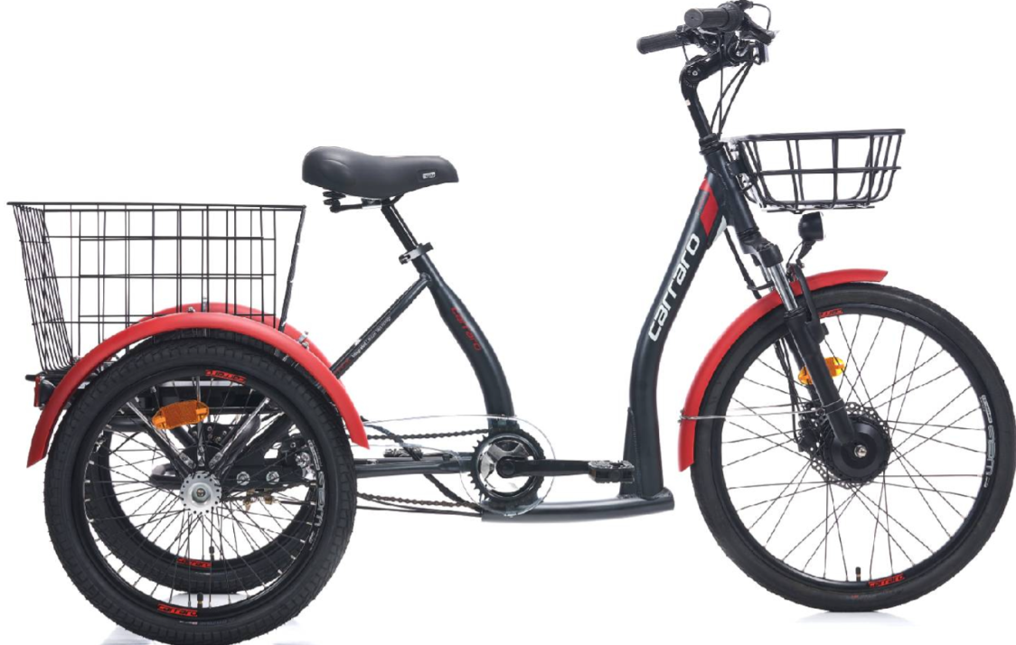 Carraro E-Line ePack 2.1 Unısex Üç Tekerli Elektrikli Kargo Bisikleti Siyah-Kırmızı 41 cm
