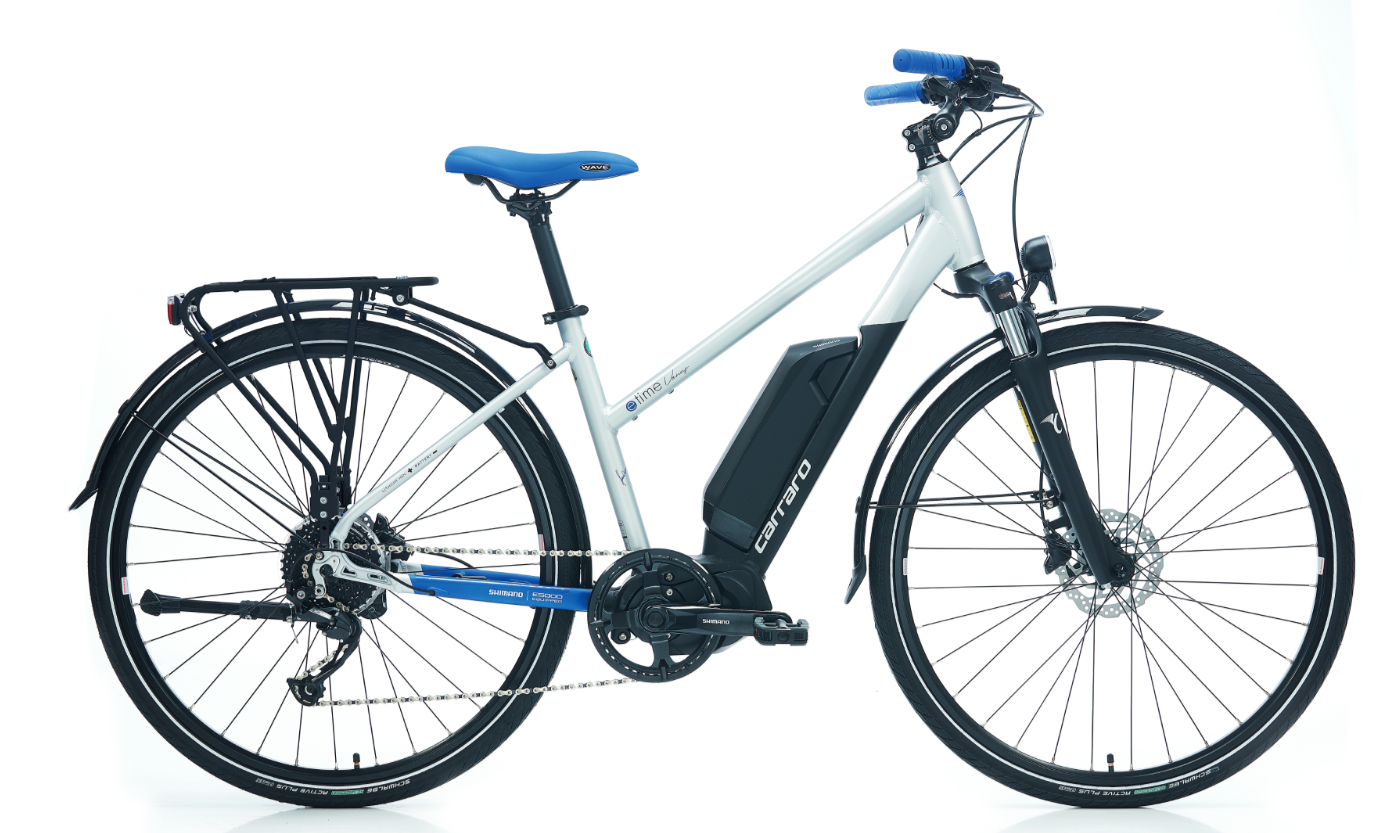 Carraro E-Time Venus Hidrolik Fren 28 Jant Elektrikli Şehir Bisikleti Mat Gümüş-Siyah/Koyu Mavi 43 cm